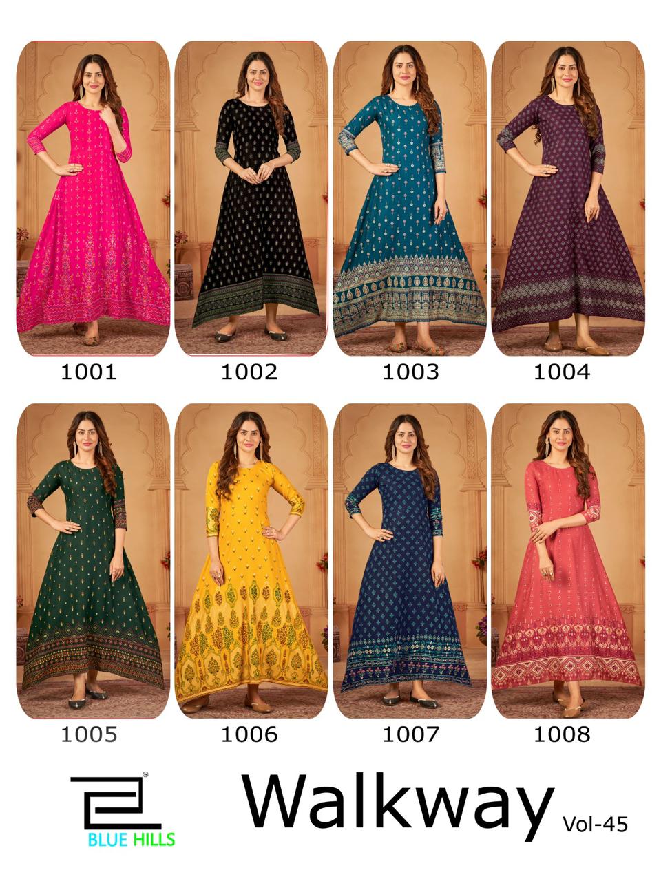 Blue Hills Walkway Vol 45 Rayon Printed Long Kurti Catalog
